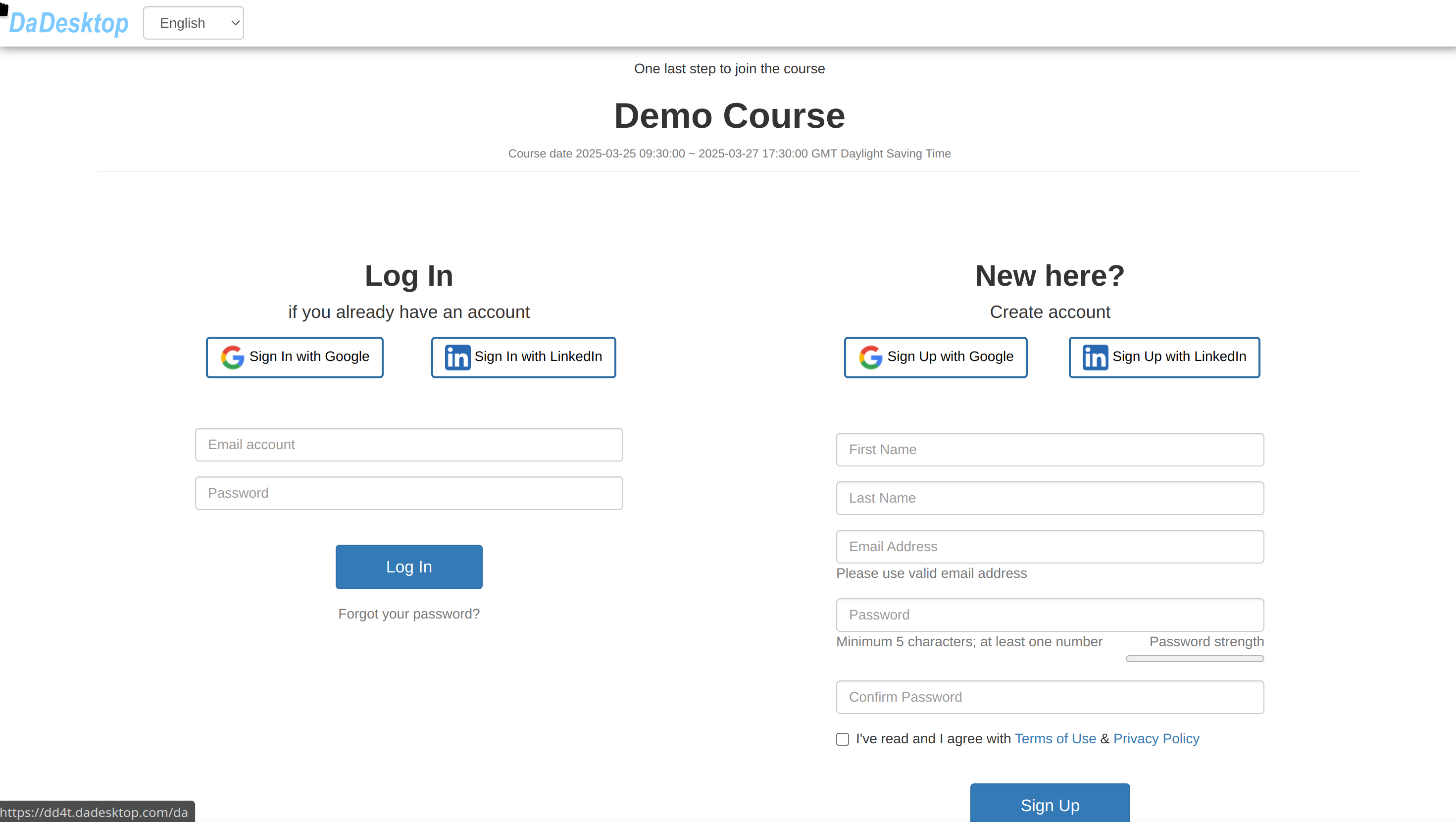 Create an Account / Log In to the Course
